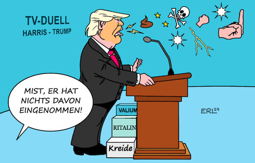 Cartoon: TV-Duell (medium) by Erl tagged politik,usa,tv,duell,harris,trump,beleidigung,karikatur,erl,politik,usa,tv,duell,harris,trump,beleidigung,karikatur,erl