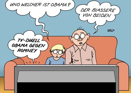 Cartoon: TV-Duell USA (medium) by Erl tagged tv,duell,usa,präsident,obama,demokraten,herausforderer,romney,republikaner,sieger,verlierer,blass,tv,duell,usa,präsident,obama,demokraten,herausforderer,romney,republikaner,sieger,verlierer,blass