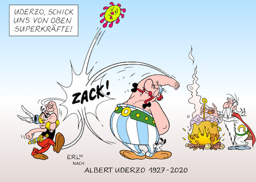 Cartoon: Uderzo (medium) by Erl tagged politik,kunst,comic,asterix,zeichner,autor,albert,uderzo,tod,himmel,beistand,coronakrise,kampf,covid19,coronavirus,corona,superkräfte,obelix,miraculix,zaubertrank,impfung,impfstoff,medikament,infektion,krankheit,gesundheit,karikatur,erl,politik,kunst,comic,asterix,zeichner,autor,albert,uderzo,tod,himmel,beistand,coronakrise,kampf,covid19,coronavirus,corona,superkräfte,obelix,miraculix,zaubertrank,impfung,impfstoff,medikament,infektion,krankheit,gesundheit,karikatur,erl