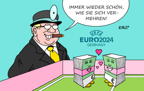 Cartoon: UEFA (medium) by Erl tagged politik,sport,finanzen,geld,uefa,geldvermehrung,europameisterschaft,em,2024,deutschland,lizenzgebühren,markenrechte,übertragungsrechte,einnahmen,steuerfrei,karikatur,erl,politik,sport,finanzen,geld,uefa,geldvermehrung,europameisterschaft,em,2024,deutschland,lizenzgebühren,markenrechte,übertragungsrechte,einnahmen,steuerfrei,karikatur,erl