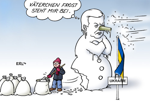 Cartoon: Ukraine (medium) by Erl tagged ukraine,protest,aufstand,opposition,regierung,gewalt,sandsack,schnee,schaufel,schneemann,janukowitsch,russland,väterchen,frost,beistand,karikatur,erl,ukraine,protest,aufstand,opposition,regierung,gewalt,sandsack,schnee,schaufel,schneemann,janukowitsch,russland,väterchen,frost,beistand