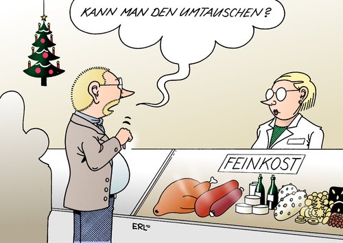 Cartoon: Umtausch (medium) by Erl tagged umtausch,weihnachten,bauch,essen,weihnachten,bauch,essen,umtausch,traditino,geschenke,handel,verkauf,konsum