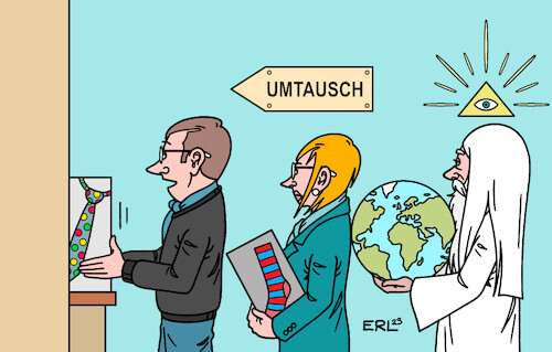 Cartoon: Umtausch (medium) by Erl tagged politik,weihnachten,geschenke,umtausch,krawatte,muster,ampel,socken,farben,afd,erde,krieg,terror,gewalt,klimawandel,gott,welt,karikatur,erl,politik,weihnachten,geschenke,umtausch,krawatte,muster,ampel,socken,farben,afd,erde,krieg,terror,gewalt,klimawandel,gott,welt,karikatur,erl