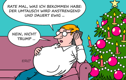 Cartoon: Umtausch (medium) by Erl tagged politik,weihnachten,essen,gewicht,bauch,geschenke,umtausch,usa,trump,karikatur,erl,politik,weihnachten,essen,gewicht,bauch,geschenke,umtausch,usa,trump,karikatur,erl