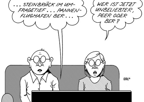 Cartoon: unbeliebt (medium) by Erl tagged spd,kanzlerkandidat,peer,steinbrück,umfrage,umfragetief,unbeliebt,flughafen,berlin,brandenburg,pannen,kostenexplosion,wowereit,platzeck