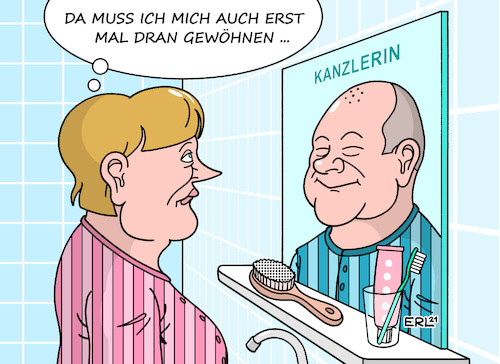 Cartoon: ungewohnt (medium) by Erl tagged politik,regierung,regierungswechsel,groko,ampel,spd,grüne,fdp,kanzler,bundeskanzler,olaf,scholz,altkanzlerin,angela,merkel,frau,mann,ungewohnt,spiegel,badezimmerspiegel,morgens,karikatur,erl,politik,regierung,regierungswechsel,groko,ampel,spd,grüne,fdp,kanzler,bundeskanzler,olaf,scholz,altkanzlerin,angela,merkel,frau,mann,ungewohnt,spiegel,badezimmerspiegel,morgens,karikatur,erl