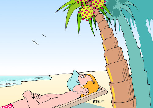 Cartoon: Urlaub unter Palmen (medium) by Erl tagged politik,corona,virus,pandemie,covid19,kontaktverbot,schließungen,grenzen,beschränkungen,reisen,reiseverkehr,urlaub,unsicherheit,tourismus,pleitewelle,strand,palmen,kokosnuss,gefahr,karikatur,erl,politik,corona,virus,pandemie,covid19,kontaktverbot,schließungen,grenzen,beschränkungen,reisen,reiseverkehr,urlaub,unsicherheit,tourismus,pleitewelle,strand,palmen,kokosnuss,gefahr,karikatur,erl