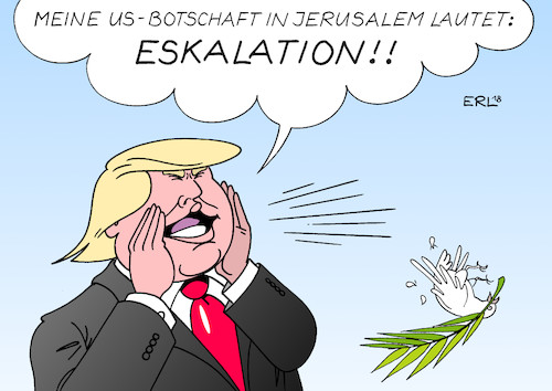 Cartoon: US-Botschaft (medium) by Erl tagged politik,usa,präsident,donald,trump,verlegung,botschaft,tel,aviv,jerusalem,gründungstag,israel,provikation,palästinenser,palästina,eskalation,nahost,konflikt,frieden,friedenstaube,gewalt,karikatur,erl,politik,usa,präsident,donald,trump,verlegung,botschaft,tel,aviv,jerusalem,gründungstag,israel,provikation,palästinenser,palästina,eskalation,nahost,konflikt,frieden,friedenstaube,gewalt,karikatur,erl