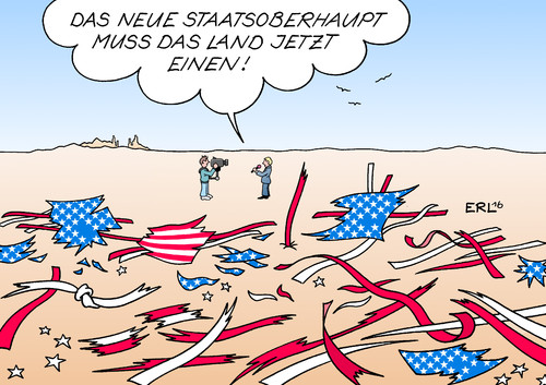 Cartoon: USA (medium) by Erl tagged usa,wahl,präsidentschaftswahl,präsidentin,präsident,staatsoberhaupt,wahlkampf,schlammschlacht,land,gesellschaft,zerrissen,spaltung,republikaner,donald,trump,rechtspopulismus,beleidigung,sexismus,demokraten,hillary,clinton,macht,elite,einigung,aufgabe,karikatur,erl,usa,wahl,präsidentschaftswahl,präsidentin,präsident,staatsoberhaupt,wahlkampf,schlammschlacht,land,gesellschaft,zerrissen,spaltung,republikaner,donald,trump,rechtspopulismus,beleidigung,sexismus,demokraten,hillary,clinton,macht,elite,einigung,aufgabe,karikatur,erl