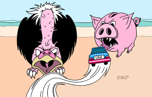 Cartoon: USA (medium) by Erl tagged politik,usa,schulden,streit,schuldenstreit,einigung,abwenden,pleite,sparkurs,pleitegeier,sparschwein,auto,prärie,karikatur,erl,politik,usa,schulden,streit,schuldenstreit,einigung,abwenden,pleite,sparkurs,pleitegeier,sparschwein,auto,prärie,karikatur,erl