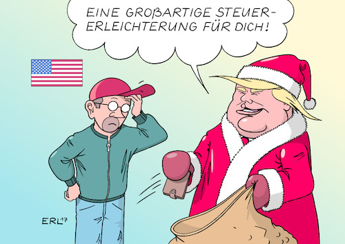 Cartoon: USA Steuerreform (medium) by Erl tagged usa,präsident,donald,trump,steuerreform,tax,cut,steuererleichterungen,firmen,konzerne,reiche,schulden,pump,einsparungen,gesundheitswesen,gesundheit,soziales,sozialbereich,weihnachtsmann,geschenk,sack,geldbeutel,umverteilung,geld,finanzen,steuern,wirtschaft,milliardär,immobilienmakler,karikatur,erl,usa,präsident,donald,trump,steuerreform,tax,cut,steuererleichterungen,firmen,konzerne,reiche,schulden,pump,einsparungen,gesundheitswesen,gesundheit,soziales,sozialbereich,weihnachtsmann,geschenk,sack,geldbeutel,umverteilung,geld,finanzen,steuern,wirtschaft,milliardär,immobilienmakler,karikatur,erl