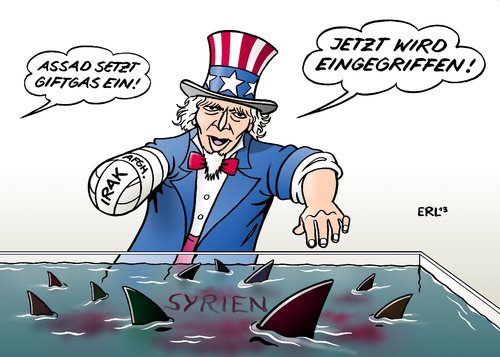 Cartoon: USA Syrien (medium) by Erl tagged usa,syrien,diktator,assad,bürgerkrieg,giftgas,chemiewaffen,eingreifen,militär,waffen,rebellen,demokraten,islamisten,aquarium,haifischbecken,hai,blut,irak,afghanistan,uncle,sam,usa,syrien,diktator,assad,bürgerkrieg,giftgas,chemiewaffen,eingreifen,militär,waffen,rebellen,demokraten,islamisten,aquarium,haifischbecken,hai,blut,irak,afghanistan,uncle,sam