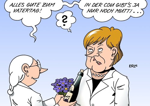 Cartoon: Vatertag (medium) by Erl tagged mutti,vati,mutter,vater,kind,geschenk,wein,blumen,kanzlerinwahlverein,kanzlerin,ausgebootet,männer,mann,konkurrenz,merkel,angela,bundeskanzlerin,vorsitz,partei,cdu,vatertag,vatertag,cdu,partei,vorsitz,bundeskanzlerin,merkel