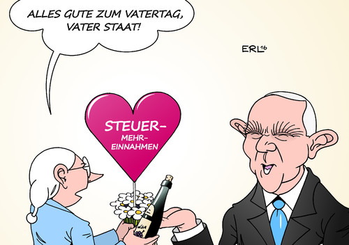 Cartoon: Vatertag (medium) by Erl tagged vatertag,vater,staat,finanzminister,schäuble,steuer,einnahmen,plus,mehreinnahmen,steuermehreinnahmen,schätzung,steuerschätzung,steuerzahler,gratulation,michel,herz,blumen,wein,karikatur,erl,vatertag,vater,staat,finanzminister,schäuble,steuer,einnahmen,plus,mehreinnahmen,steuermehreinnahmen,schätzung,steuerschätzung,steuerzahler,gratulation,michel,herz,blumen,wein,karikatur,erl