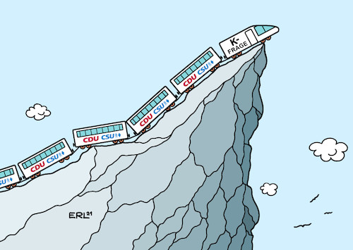 Cartoon: Verfahren (medium) by Erl tagged politik,partei,cdu,csu,kanzlerkandidat,frage,armin,laschet,nrw,ministerpräsident,bayern,markus,söder,umfragen,oben,machtkampf,beschädigung,situation,verfahren,lösung,rückzug,gesicht,wahren,ratlosigkeit,gipfel,spitze,abgrund,zug,karikatur,erl,politik,partei,cdu,csu,kanzlerkandidat,frage,armin,laschet,nrw,ministerpräsident,bayern,markus,söder,umfragen,oben,machtkampf,beschädigung,situation,verfahren,lösung,rückzug,gesicht,wahren,ratlosigkeit,gipfel,spitze,abgrund,zug,karikatur,erl