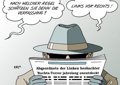 Cartoon: Verfassungsschutz (medium) by Erl tagged mord,terror,rechtsterror,abgeordnete,linke,regel,blind,auge,rechtes,einseitig,rechts,links,beobachtung,verfassungsschutz,verfassungsschutz,beobachtung,links,rechts,einseitig,abgeordnete,rechtsterror,terror,mord