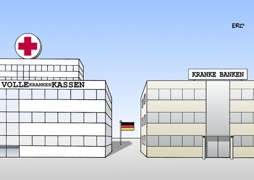 Cartoon: Verkehrte Welt (medium) by Erl tagged krankenkasse,krankenkassen,überschuss,banken,verluste,zocken,schuldenkrise,griechenland,rettung,schuldenschnitt,krankenkasse,krankenkassen,banken,verluste,zocken,schuldenkrise,rettung,schuldenschnitt