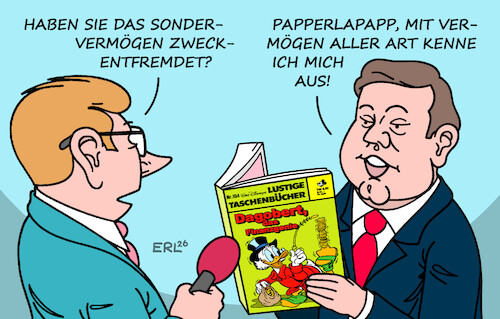Cartoon: Vermögen oder Unvermögen (medium) by Erl tagged politik,regierunf,cdu,csu,spd,sondervermögen,investitionen,zweckentfremdet,haushaltslöcher,finanzminister,klingbeil,dagobert,duck,finanzgenie,karikatur,erl,politik,regierunf,cdu,csu,spd,sondervermögen,investitionen,zweckentfremdet,haushaltslöcher,finanzminister,klingbeil,dagobert,duck,finanzgenie,karikatur,erl