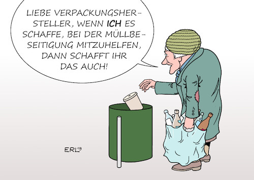 Cartoon: Verpackungsmüll (medium) by Erl tagged politik,ökologie,umweltschutz,verpackungsmüll,einwegbecher,plastik,coffee,to,go,vorschlag,hersteller,beteiligung,kosten,müll,beseitigung,pfandflaschensammlerin,frau,alt,armut,karikatur,erl,politik,ökologie,umweltschutz,verpackungsmüll,einwegbecher,plastik,coffee,to,go,vorschlag,hersteller,beteiligung,kosten,müll,beseitigung,pfandflaschensammlerin,frau,alt,armut,karikatur,erl