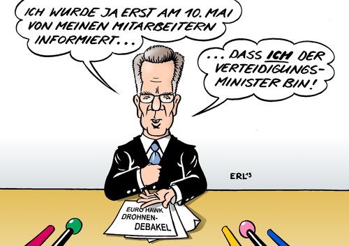 Cartoon: Verteidigungsminister (medium) by Erl tagged verteidigungsminister,thomas,de,maiziere,drohne,euro,hawk,zulassung,steuerverschwendung,vertuschung,verschleierung,information,verteidigungsminister,thomas,de,maiziere,drohne,euro,hawk,zulassung,steuerverschwendung,vertuschung,verschleierung,information