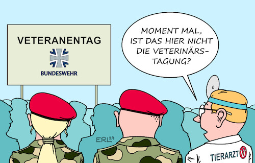 Cartoon: Veteranentag (medium) by Erl tagged politik,bundestag,beschluss,einführung,veteranentag,jährlich,bundeswehr,ehrung,soldatinnen,soldaten,veterinärmedizin,veterinär,tierarzt,tierärztin,tagung,verwechslung,karikatur,erl,politik,bundestag,beschluss,einführung,veteranentag,jährlich,bundeswehr,ehrung,soldatinnen,soldaten,veterinärmedizin,veterinär,tierarzt,tierärztin,tagung,verwechslung,karikatur,erl