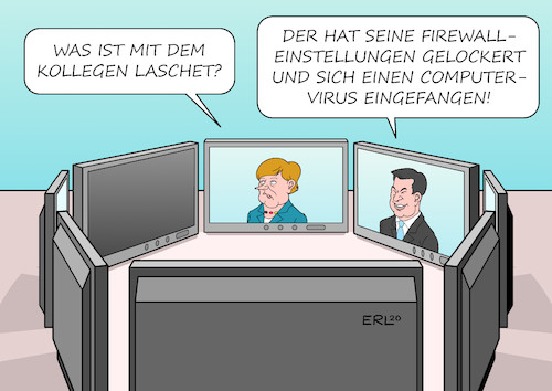 Cartoon: Videokonferenz I (medium) by Erl tagged politik,corona,pandemie,virus,covid19,kontaktverbot,schließungen,lockerungen,diskussion,videokonferenz,bundeskanzlerin,angela,merkel,ministerpräsidenten,söder,laschet,bayern,nrw,karikatur,erl,politik,corona,pandemie,virus,covid19,kontaktverbot,schließungen,lockerungen,diskussion,videokonferenz,bundeskanzlerin,angela,merkel,ministerpräsidenten,söder,laschet,bayern,nrw,karikatur,erl