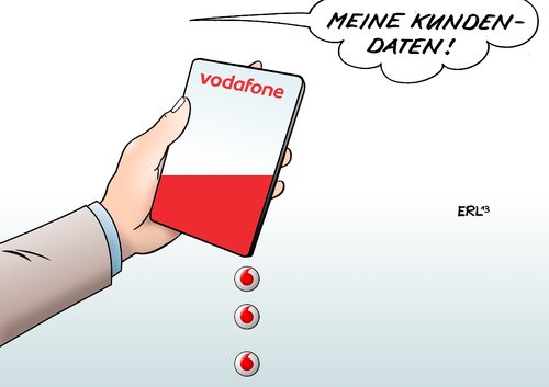 Cartoon: Vodafone (medium) by Erl tagged telefon,telefongesellschaft,vodafone,kunde,kundendaten,daten,diebstahl,kriminalität,datenschutz,smartphone,tropfen,leck,loch,telefon,telefongesellschaft,vodafone,kunde,kundendaten,daten,diebstahl,kriminalität,datenschutz,smartphone,tropfen,leck,loch