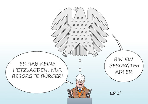 Cartoon: Vogelschiss (medium) by Erl tagged politik,bundestag,haushalt,haushaltsdebatte,debatte,abrechnung,opposition,bundeskanzlerin,angela,merkel,oppositionsführer,alexander,gauland,afd,rechtspopulismus,rechtsextremismus,auschreitungen,chemnitz,hetzjagden,verharmlosung,geschichte,nationalsozialismus,vogelschiss,bundesadler,karikatur,erl,politik,bundestag,haushalt,haushaltsdebatte,debatte,abrechnung,opposition,bundeskanzlerin,angela,merkel,oppositionsführer,alexander,gauland,afd,rechtspopulismus,rechtsextremismus,auschreitungen,chemnitz,hetzjagden,verharmlosung,geschichte,nationalsozialismus,vogelschiss,bundesadler,karikatur,erl