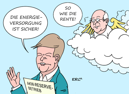 Cartoon: Von Norbert zu Robert (medium) by Erl tagged politik,krieg,russland,ukraine,gas,knappheit,verteuerung,energie,wirtschaftsminister,robert,habeck,grüne,reserve,betrieb,atomkraftwerke,forderung,laufzeitverlängerung,sicherheit,energieversorgung,zitat,norbert,blüm,rente,karikatur,erl,politik,krieg,russland,ukraine,gas,knappheit,verteuerung,energie,wirtschaftsminister,robert,habeck,grüne,reserve,betrieb,atomkraftwerke,forderung,laufzeitverlängerung,sicherheit,energieversorgung,zitat,norbert,blüm,rente,karikatur,erl