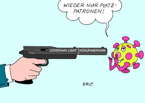 Cartoon: Waffe gegen Corona (medium) by Erl tagged politik,corona,virus,pandemie,covid19,zweite,welle,lockdown,light,beschluss,ministerpräsidentinnen,ministerpräsidenten,bundeskanzlerin,angela,merkel,verlängerung,maßnahmen,halbherzig,waffe,platzpatronen,karikatur,erl,politik,corona,virus,pandemie,covid19,zweite,welle,lockdown,light,beschluss,ministerpräsidentinnen,ministerpräsidenten,bundeskanzlerin,angela,merkel,verlängerung,maßnahmen,halbherzig,waffe,platzpatronen,karikatur,erl