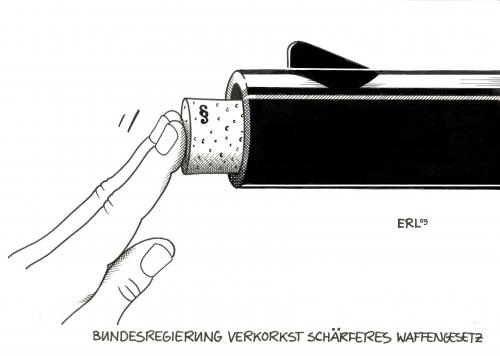 Cartoon: Waffengesetz (medium) by Erl tagged waffengesetz,waffenrecht,neu,schärfer,aufgeweicht,waffenlobby,verkorkt,verkorkst,korken,waffengesetz,waffenlobby,schusswaffen,winnenden,amoklauf,amok,amokläufer,gewalt,psyche,waffen,gesetz,justiz,waffenrecht,verkorkt