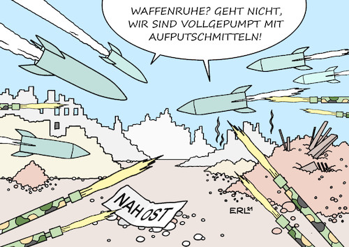 Cartoon: Waffenruhe (medium) by Erl tagged politik,konflikt,nahost,naher,osten,nahostkonflikt,israel,palästina,israeli,palästinenser,jerusalem,vertreibung,raketenangriff,gegenschlag,gewalt,gegengewalt,rache,vergeltung,erregung,aufputschmittel,waffenruhe,karikatur,erl,politik,konflikt,nahost,naher,osten,nahostkonflikt,israel,palästina,israeli,palästinenser,jerusalem,vertreibung,raketenangriff,gegenschlag,gewalt,gegengewalt,rache,vergeltung,erregung,aufputschmittel,waffenruhe,karikatur,erl