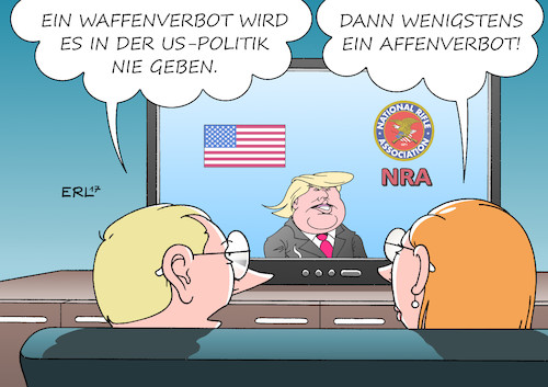 Cartoon: Waffenverbot (medium) by Erl tagged usa,las,vegas,massaker,massenmord,mord,tod,waffen,waffengesetz,verschärfung,verfassung,waffenverbot,utopie,waffenlobby,nra,national,rifle,association,präsident,donald,trump,karikatur,erl,usa,las,vegas,massaker,massenmord,mord,tod,waffen,waffengesetz,verschärfung,verfassung,waffenverbot,utopie,waffenlobby,nra,national,rifle,association,präsident,donald,trump,karikatur,erl