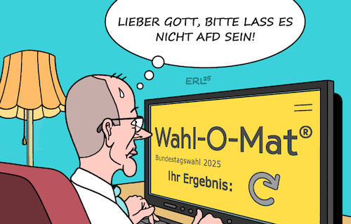 Cartoon: Wahl-O-Mat (medium) by Erl tagged politik,bundestagswahl,wahlomat,entscheidung,hilfe,partei,friedrich,merz,cdu,migration,afd,karikatur,erl,politik,bundestagswahl,wahlomat,entscheidung,hilfe,partei,friedrich,merz,cdu,migration,afd,karikatur,erl