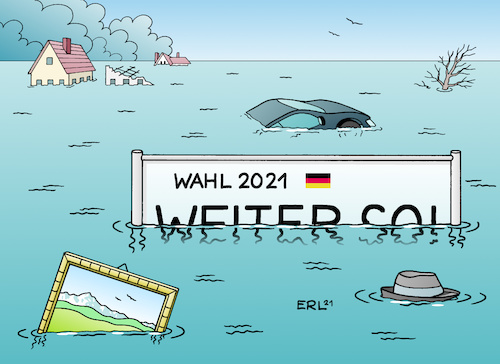 Cartoon: Wahl 2021 (medium) by Erl tagged politik,wahl,bundestagswahl,2021,inhalte,klima,klimawandel,klimapolitik,hochwasser,katastrophe,extremwetter,starkregen,kein,weiter,so,wahlplakat,partei,karikatur,erl,politik,wahl,bundestagswahl,2021,inhalte,klima,klimawandel,klimapolitik,hochwasser,katastrophe,extremwetter,starkregen,kein,weiter,so,wahlplakat,partei,karikatur,erl