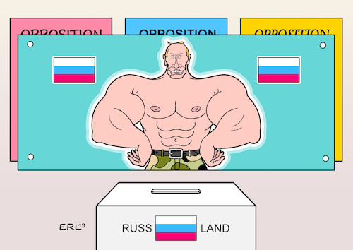 Cartoon: Wahl in Russland (medium) by Erl tagged politik,russland,wahl,kommunalwahl,regionalwahl,partei,einiges,unterstützung,präsident,wladimir,putin,kreml,kremlnah,unterdrückung,opposition,nichtzulassung,kandidaten,wahlurne,wahlplakat,karikatur,erl,politik,russland,wahl,kommunalwahl,regionalwahl,partei,einiges,unterstützung,präsident,wladimir,putin,kreml,kremlnah,unterdrückung,opposition,nichtzulassung,kandidaten,wahlurne,wahlplakat,karikatur,erl