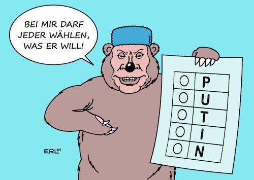 Cartoon: Wahl in Russland II (medium) by Erl tagged politik,wahl,duma,parlament,russland,präsident,wladimir,putin,gelenkte,demokratie,unterdrückung,opposition,verdacht,manipulation,wahlergebnis,online,karikatur,erl,politik,wahl,duma,parlament,russland,präsident,wladimir,putin,gelenkte,demokratie,unterdrückung,opposition,verdacht,manipulation,wahlergebnis,online,karikatur,erl