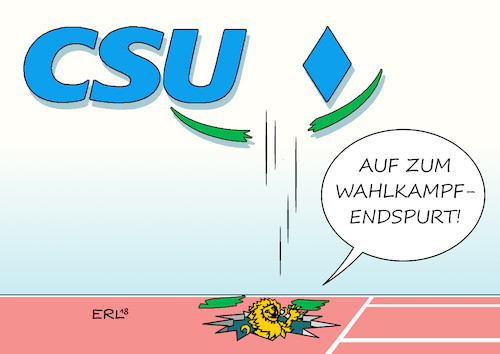 Cartoon: Wahlkampfendspurt (medium) by Erl tagged illustration,politik,landtagswahl,bayern,csu,wahlkampfendspurt,wahlkampf,endspurt,umfragen,einbruch,flüchtlingspolitik,imitation,afd,angst,wähler,verlust,stimmenverlust,rechtspopulismus,parteivorsitzender,horst,seehofer,ministerpräsident,markus,söder,schlingerkurs,löwe,karikatur,erl,illustration,politik,landtagswahl,bayern,csu,wahlkampfendspurt,wahlkampf,endspurt,umfragen,einbruch,flüchtlingspolitik,imitation,afd,angst,wähler,verlust,stimmenverlust,rechtspopulismus,parteivorsitzender,horst,seehofer,ministerpräsident,markus,söder,schlingerkurs,löwe,karikatur,erl