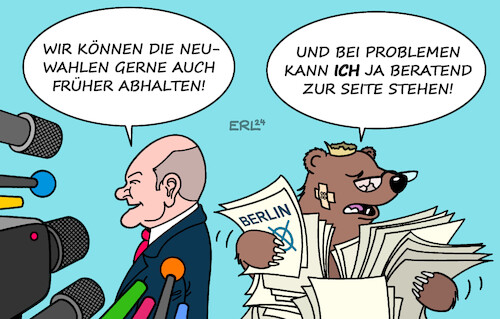 Cartoon: Wahlterminprobleme (medium) by Erl tagged politik,ampel,aus,vertrauensfrage,neuwahlen,streit,termin,probleme,papier,berlin,bär,karikatur,erl,politik,ampel,aus,vertrauensfrage,neuwahlen,streit,termin,probleme,papier,berlin,bär,karikatur,erl