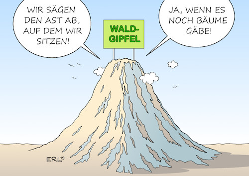 Cartoon: Waldgipfel (medium) by Erl tagged politik,klima,klimawandel,erderwärmung,hitze,dürre,trockenheit,schäden,wald,waldsterben,waldgipfel,julia,klöckner,karikatur,erl,politik,klima,klimawandel,erderwärmung,hitze,dürre,trockenheit,schäden,wald,waldsterben,waldgipfel,julia,klöckner,karikatur,erl