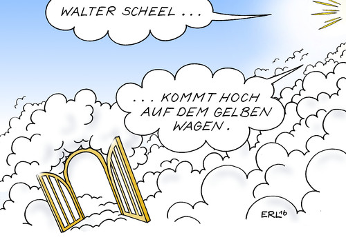 Cartoon: Walter Scheel (medium) by Erl tagged walter,scheel,tod,politiker,fdp,außenminister,bundespräsident,sänger,volkslied,hoch,auf,dem,gelben,wagen,karikatur,erl,walter,scheel,tod,politiker,fdp,außenminister,bundespräsident,sänger,volkslied,hoch,auf,dem,gelben,wagen,karikatur,erl