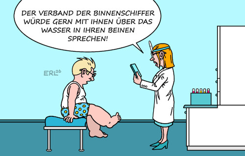 Cartoon: Wasser (medium) by Erl tagged politik,klima,klimawandel,erderwärmung,extremwetter,hitze,dürre,trockenheit,niedrigwasser,binnenschifffahrt,wasser,beine,ärztin,karikatur,erl,politik,klima,klimawandel,erderwärmung,extremwetter,hitze,dürre,trockenheit,niedrigwasser,binnenschifffahrt,wasser,beine,ärztin,karikatur,erl