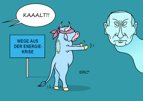 Cartoon: Wege aus der Energiekrise (medium) by Erl tagged politik,krieg,russland,ukraine,energiekrise,energie,gas,knappheit,verteuerung,eu,suche,ausweg,europa,stier,blinde,kuh,wladimir,putin,kälte,karikatur,erl,politik,krieg,russland,ukraine,energiekrise,energie,gas,knappheit,verteuerung,eu,suche,ausweg,europa,stier,blinde,kuh,wladimir,putin,kälte,karikatur,erl