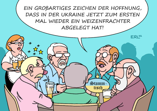 Cartoon: Weizen (medium) by Erl tagged politik,krieg,angriff,überfall,russland,ukraine,blockade,häfen,getreide,export,verhandlungen,schiffe,auslaufen,ablegen,weizen,hoffnung,stammtisch,weizenbier,weißbier,bier,karikatur,erl,politik,krieg,angriff,überfall,russland,ukraine,blockade,häfen,getreide,export,verhandlungen,schiffe,auslaufen,ablegen,weizen,hoffnung,stammtisch,weizenbier,weißbier,bier,karikatur,erl