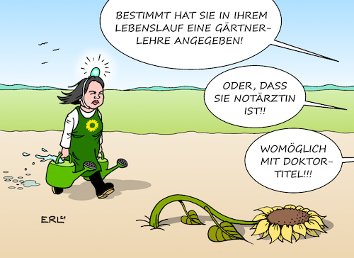 Cartoon: Wer den Schaden hat II (medium) by Erl tagged politik,partei,bündnis,90,die,grünen,grüne,vorsitzende,kanzlerkandidatin,annalena,baerbock,traumstart,schlamperei,nachlässigkeit,meldung,angabe,zahlungen,geld,lebenslauf,angaben,unkorrekt,eindruck,frisiert,absturz,umfragen,parteitag,sonnenblume,gießkanne,welken,gießen,aufrichten,schwung,schaden,spott,gärtnerin,notärztin,karikatur,erl,politik,partei,bündnis,90,die,grünen,grüne,vorsitzende,kanzlerkandidatin,annalena,baerbock,traumstart,schlamperei,nachlässigkeit,meldung,angabe,zahlungen,geld,lebenslauf,angaben,unkorrekt,eindruck,frisiert,absturz,umfragen,parteitag,sonnenblume,gießkanne,welken,gießen,aufrichten,schwung,schaden,spott,gärtnerin,notärztin,karikatur,erl