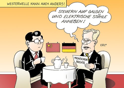 Cartoon: Westerwelle in China (medium) by Erl tagged westerwelle,china,menschenrechte,steuern,galgen,elektrischer,stuhl,guido westerwelle,china,menschenrechte,steuern,galgen,elektrischer stuhl,steuer,geld,guido,westerwelle,elektrischer,stuhl