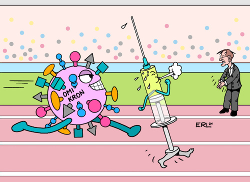 Cartoon: Wettlauf (medium) by Erl tagged politik,corona,virus,pandemie,covid19,vierte,welle,impfstoff,impfung,boostern,wettlauf,omikron,mutation,variante,ansteckend,schnell,gesundheitsminister,karl,lauterbach,karikatur,erl,politik,corona,virus,pandemie,covid19,vierte,welle,impfstoff,impfung,boostern,wettlauf,omikron,mutation,variante,ansteckend,schnell,gesundheitsminister,karl,lauterbach,karikatur,erl