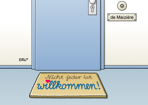 Cartoon: Willkommen (medium) by Erl tagged flüchtlinge,flüchtlingskrise,bewältigung,innenminister,de,maiziere,willkommen,willkommenskultur,einschränkung,tür,haustür,fußabstreifer,karikatur,erl,flüchtlinge,flüchtlingskrise,bewältigung,innenminister,de,maiziere,willkommen,willkommenskultur,einschränkung,tür,haustür,fußabstreifer,karikatur,erl