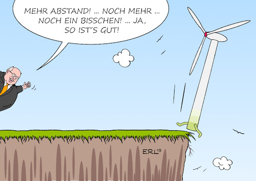 Cartoon: Windenergie (medium) by Erl tagged politik,energie,energiewende,erneuerbare,energien,windenergie,abstand,regelung,gesetz,todesstoß,abgrund,wirtschaftsminister,altmaier,karikatur,erl,politik,energie,energiewende,erneuerbare,energien,windenergie,abstand,regelung,gesetz,todesstoß,abgrund,wirtschaftsminister,altmaier,karikatur,erl