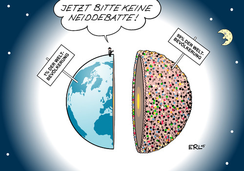 Cartoon: Wohlstandsverteilung (medium) by Erl tagged erde,mensch,bevölkerung,wohlstand,besitz,güter,materiell,prozent,99,hälfte,gerechtigkeit,ungerechtigkeit,verteilung,neiddebatte,welt,weltkugel,mond,karikatur,erl,erde,mensch,bevölkerung,wohlstand,besitz,güter,materiell,prozent,99,hälfte,gerechtigkeit,ungerechtigkeit,verteilung,neiddebatte,welt,weltkugel,mond